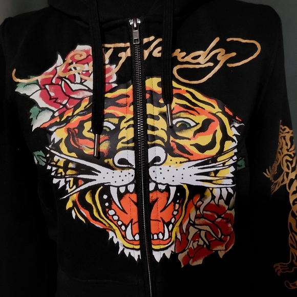 Ed Hardy Black Tiger Y2K Style Hoodie & Shorts Sweatsuit Set Size Medium NWT - Picture 6 of 10